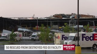 50 rescued after tornadoes rip roof off FedEx Center in Portage