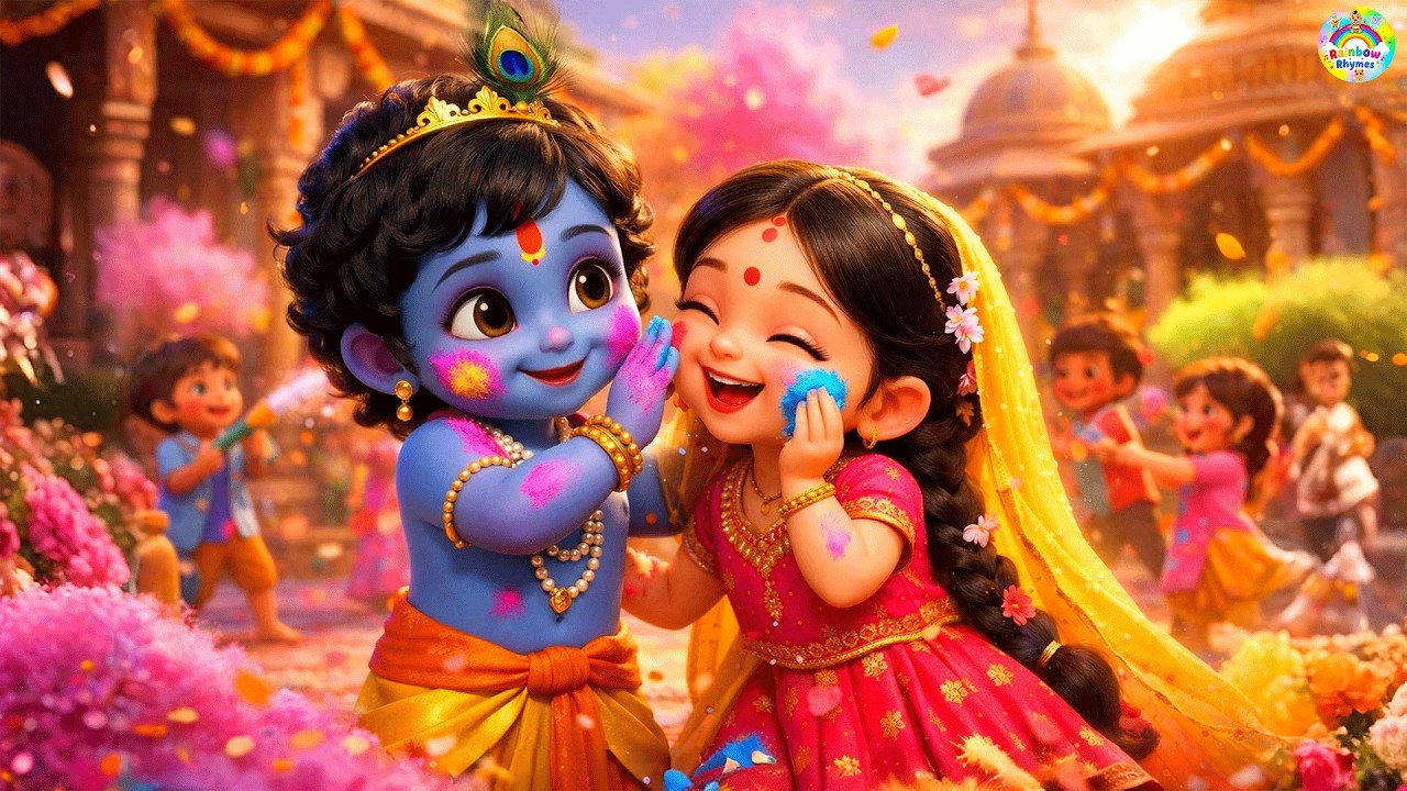Holi Khelan Aayo Nandlal | होली खेलन आयो नन्दलाल | Radha Krishna Holi Rhymes For Kids | #holirhymes