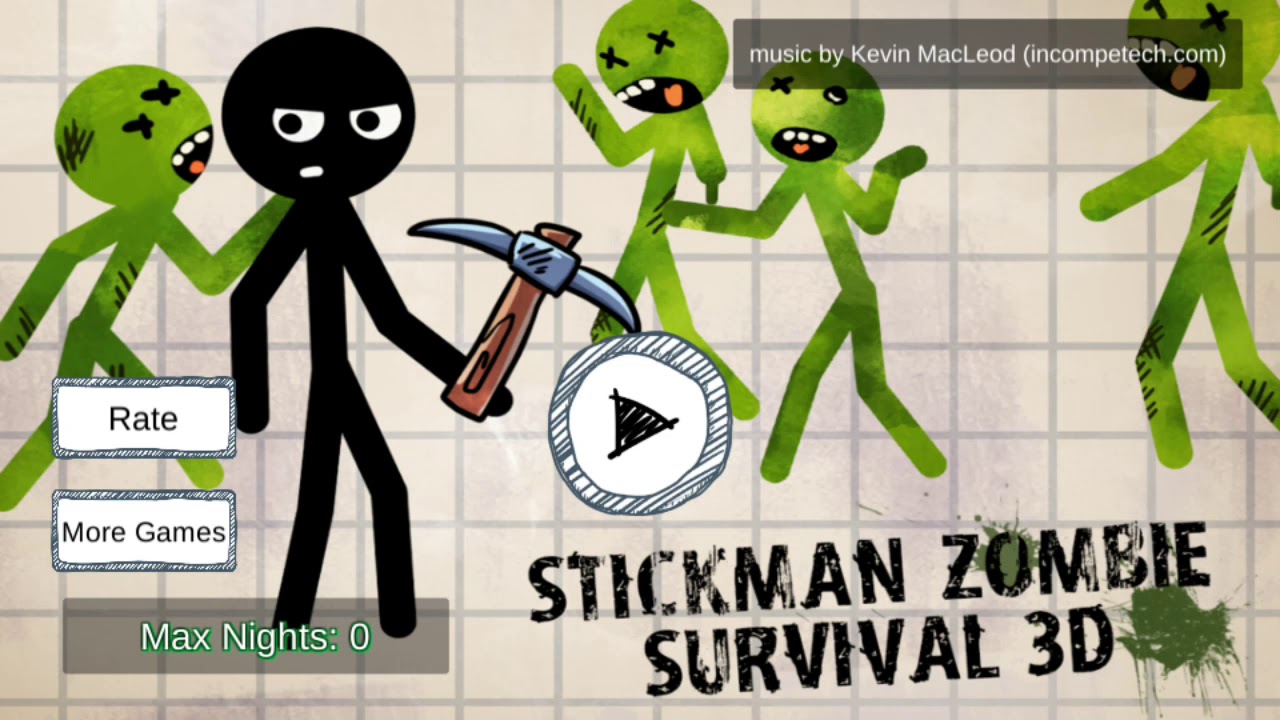 Stickman Zombie Survival 3D - gameplay (2D art first person shooter)