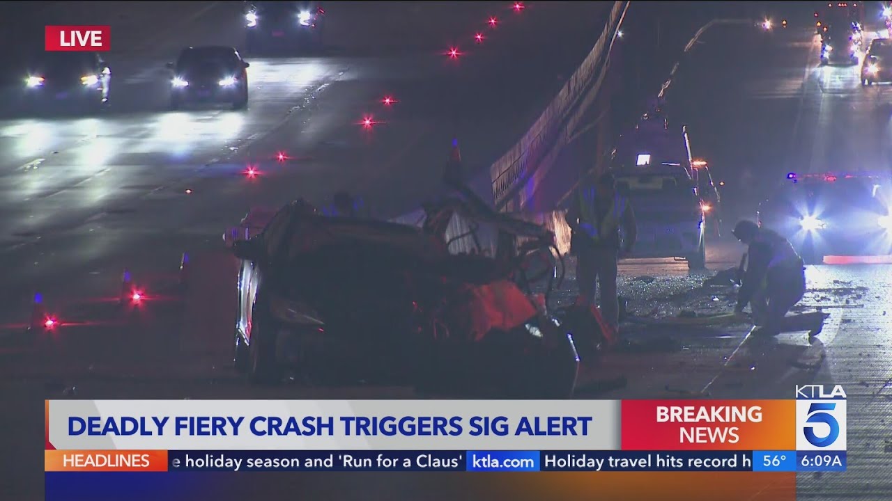 Driver dead after fiery overnight freeway crash in San Fernando Valley ...
