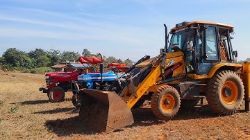 Jcb 3dx plus eco xpert soil  stuck overturned trolley mahindra 575 and powertrac 439 trolley loading