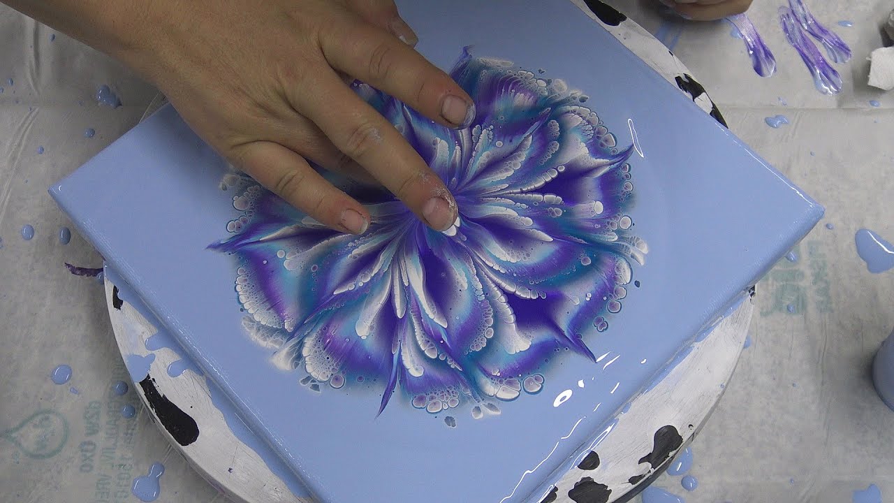(473) Violet Acrylic pour FLOWER painting Cup bottom REVERSE FLOWER