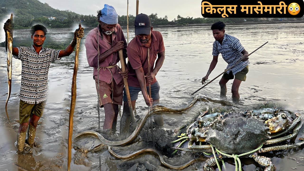 अब..ब.ब..😳ढोपरभर चिखलात भाला लावून किलूस मासे मारी |fising 🐟