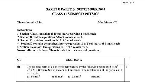 PSEB September Exam 2024 | Physics Class 11th | Term 1 | Sample Paper Solutions | Scholar Tutorial