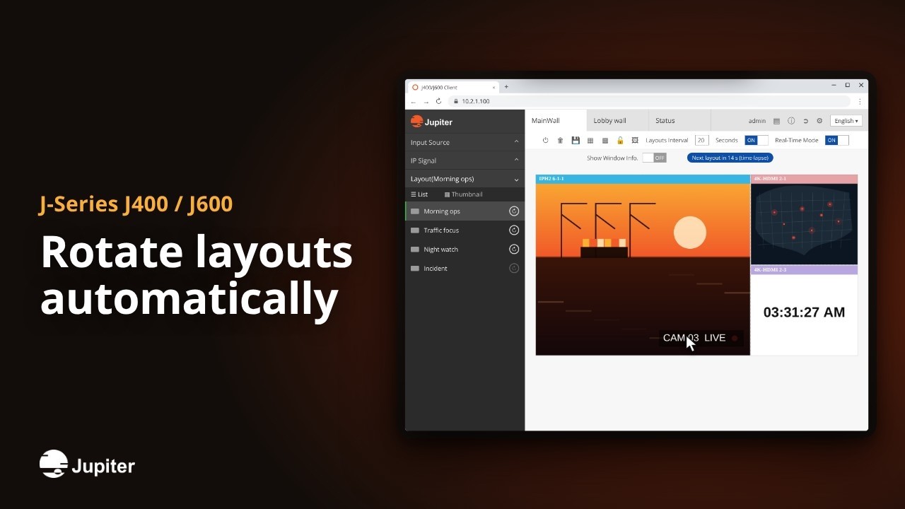 Rotate layouts automatically, Jupiter J-Series video