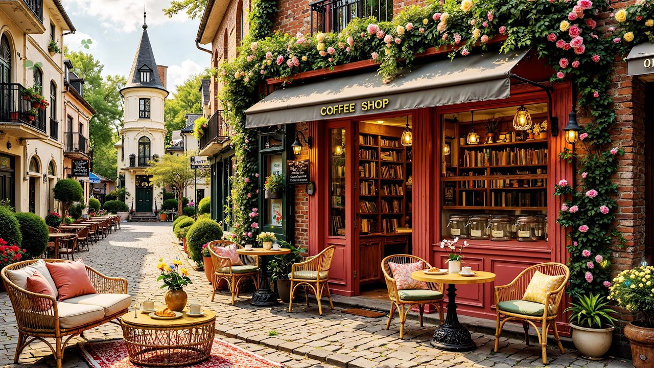 Cozy Jazz Music📚 ✏️Outdoor Coffee Shop Ambience for Deep Focus ~ Peaceful Spring Jazz✨