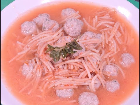 Sopa de fideos con albondiguitas condimentadas.- RecetasdeLuzMa