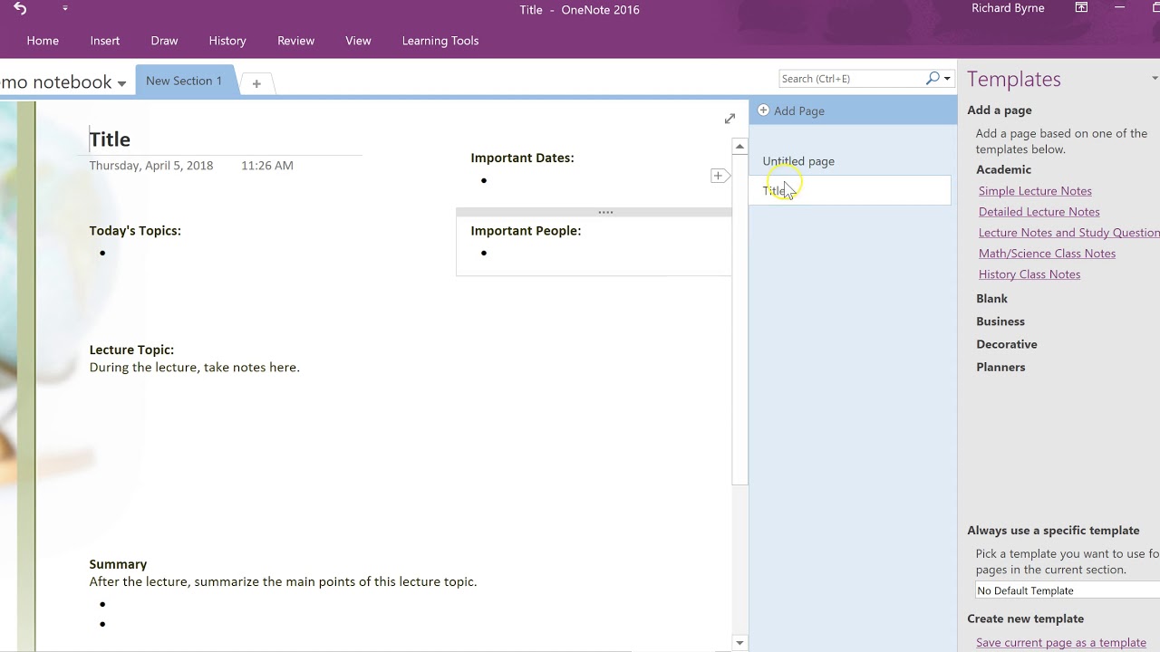 onenote notebook templates