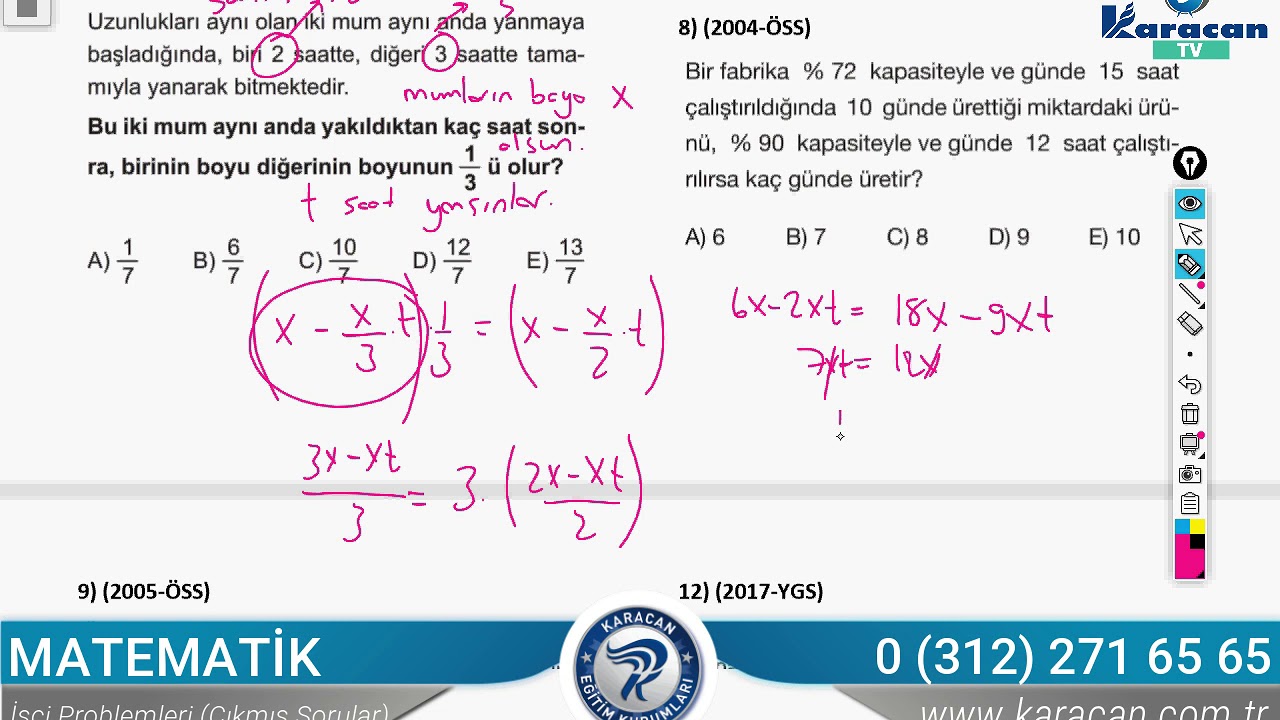 Karacan Tv Matematik Isci Problemleri Cikmis Sorular Youtube