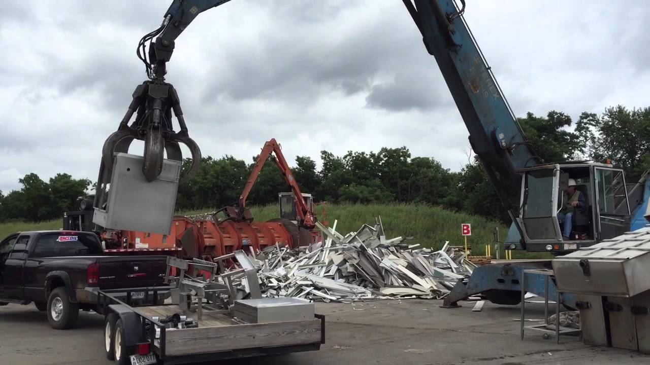 Crane Claw Unloading Stainless Steel Enclosures at Scrap Yard YouTube