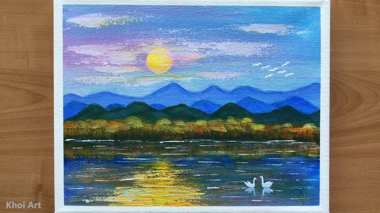 Sunrise by the Lake STEP by STEP | Easy Acrylic Painting For Beginners ...