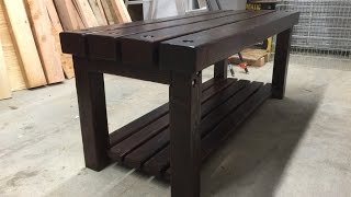Outdoor bench with boot shelf.