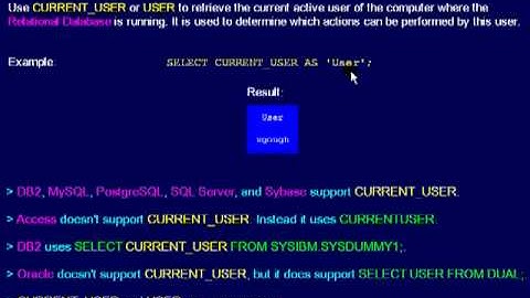 SQL 069 Scalar Functions, CURRENT_USER, USER or Who is the user?