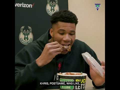 Giannis REALLY brought a bucket of wings to the postgame presser 🍗🤣 | #shorts