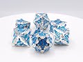 Old School 7 Piece DnD RPG Metal Dice Set: Gnome Forged - Silver w/ Blue