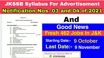 Syllabus For Notification No 3 and 4 of 2021 !! Jkssb Syllabus 2021 !! Jk Job Updates 2021