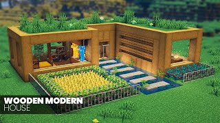 ⛏️ Minecraft Build Tutorial 🌳 Wooden Modern House