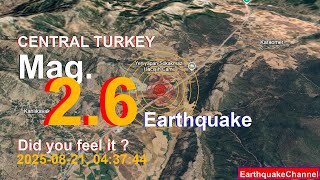 central turkey Earthquake today now 2025-08-21, at 04:37:44