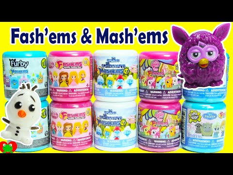 Fashems and Mashems including Furby, My Little Pony Series 3, Frozen, and Disney Princess
