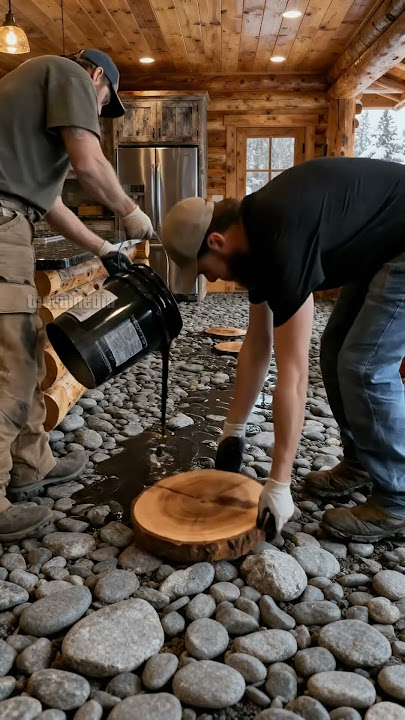 Amazing Epoxy River Rock Floor in Log Cabin! #DIY #flooring #home