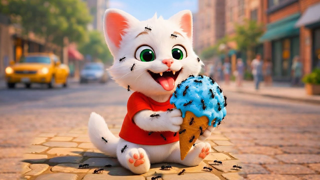 🙀🐜AI Cat Story: Cute Kitten Gets in Trouble While Eating Ice Cream