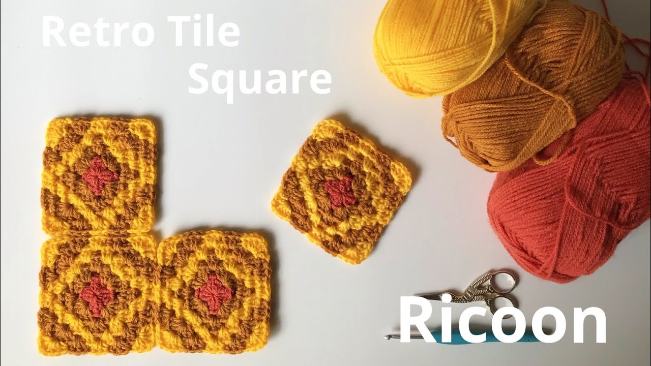 How to crochet Retro tile square＊Granny square＊レトロタイルスクエアの編み方＊かぎ針編み