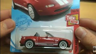 Athlete Statistics '91 Mazda MX-5 Miata #190 Treasure Hunt 2021 Hot Wheels Then And Now Diecast car Unboxing, History