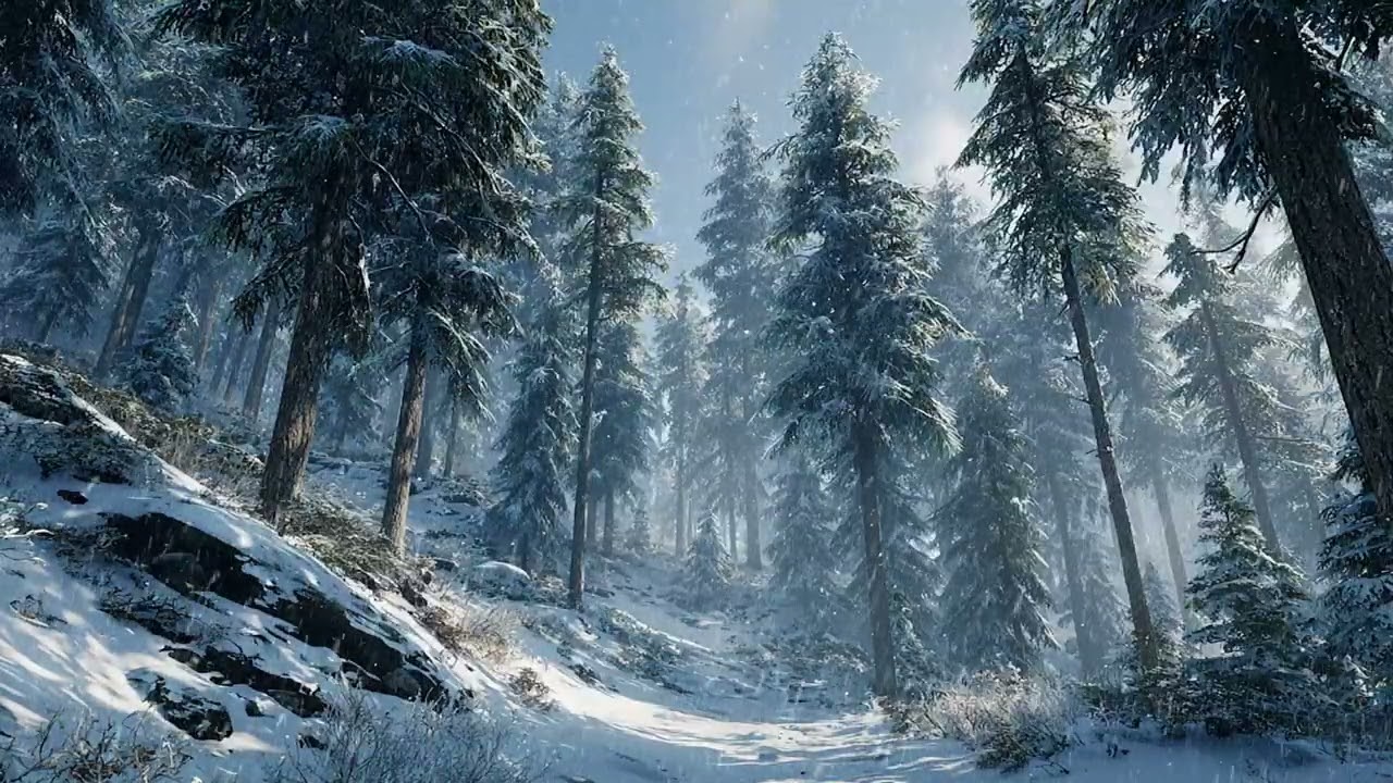 Snow Falling in a Peaceful Natural Environment for Deep Relaxation and Rest