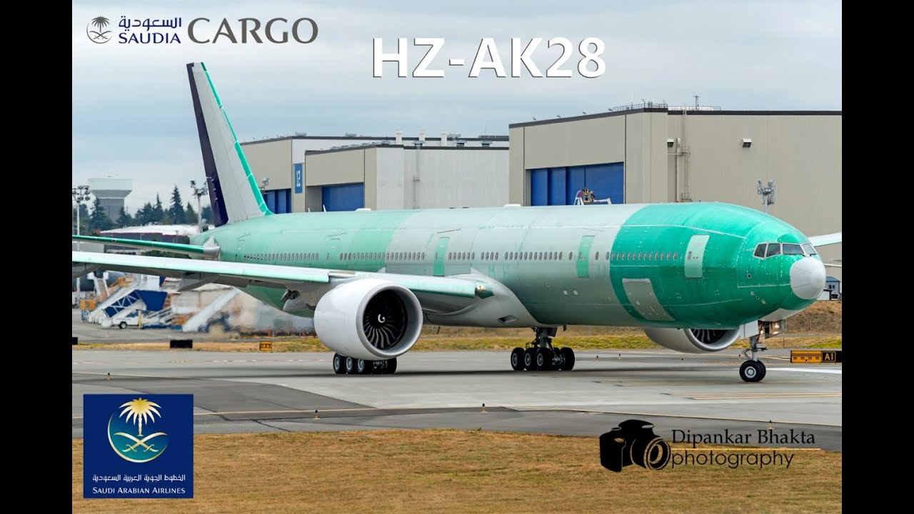 HZ-AK28 Saudi Arabian Airlines Boeing 777-300ER First Flight: RTO+taxi test+take off @ PAE
