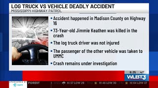Man killed, woman airlifted following collision with log truck in Madison County