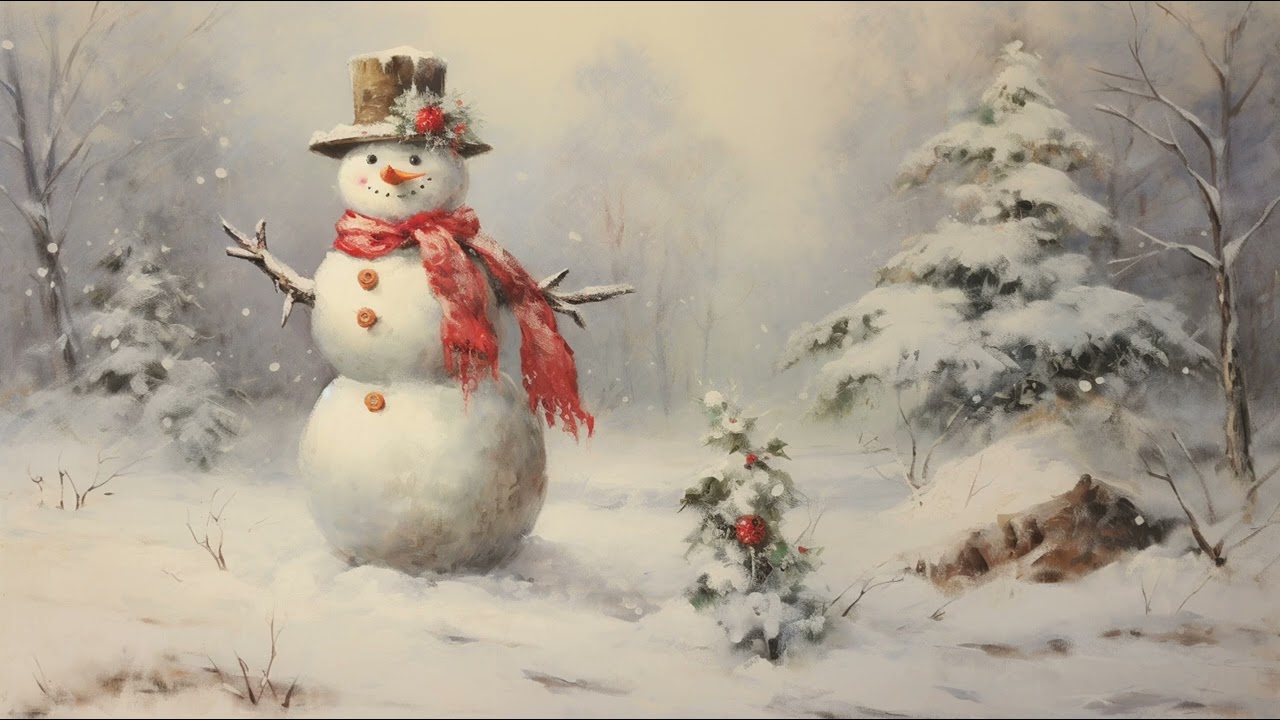 Frame TV Art Screensaver | Snowman Christmas Vintage Painting
