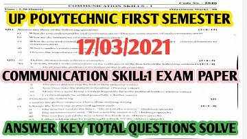 #UPPOLYTECNIC first semester communication Skill-1 answer key 2021 | CS solve pdf |  #upstudypoint