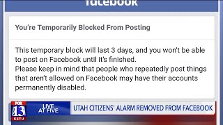 Utah citizens' alarm removed from Facebook
