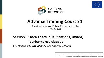 SAPIENS Network ATC1, Session 3: Tech specs, qualification, award, performance clauses