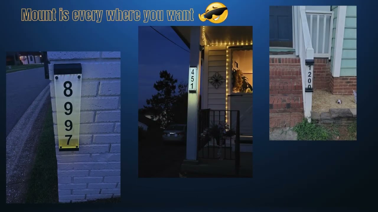 Solar-powered waterproof LED address sign mountable, with 7 colors