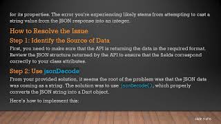 Resolving the Unhandled Exception: type 'String' is not a subtype of type 'int' in Flutter