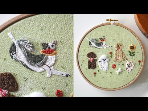 <strong>SUB</strong>) 날으는 보더콜리 프랑스 자수, 털북숭이 강아지 친구들 Border Collie Hand Embroidery, Happy Puppy <strong>Series</strong>