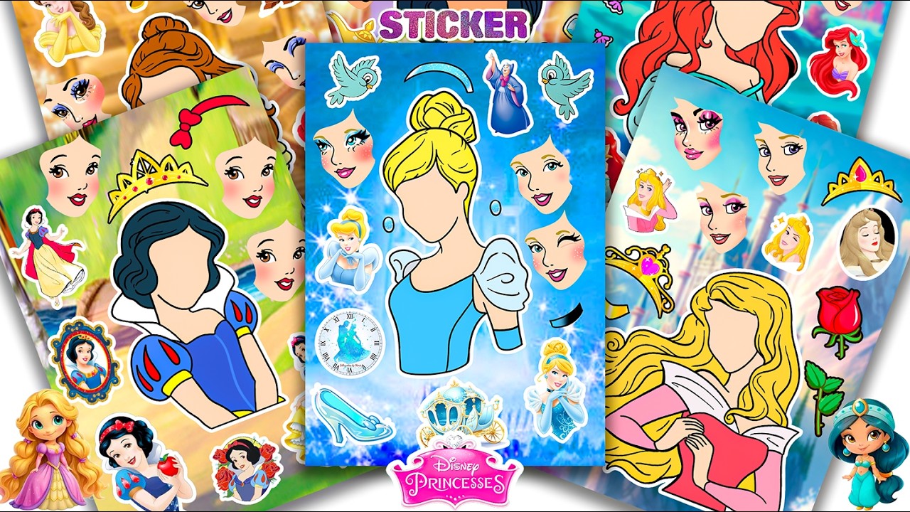 Oddly Satisfying ASMR Sticker Book Disney Princess Sparkle Snow White, Cinderella & Aurora Paper DIY