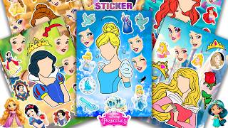 Oddly Satisfying ASMR Sticker Book Disney Princess Sparkle Snow White, Cinderella \u0026 Aurora Paper DIY