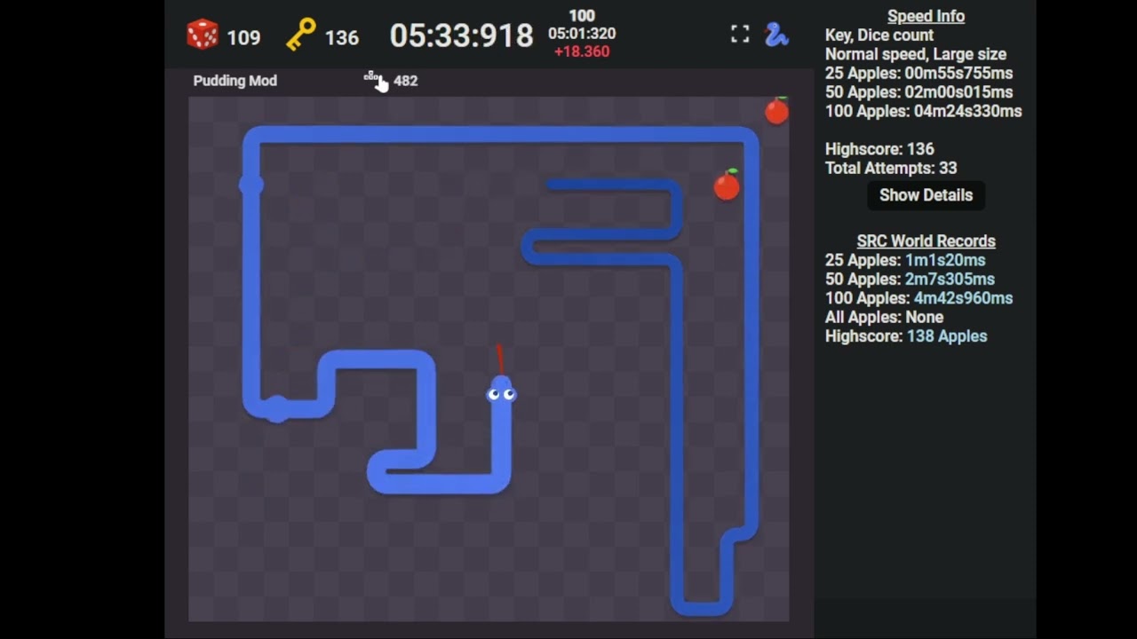 Google Snake World Record - Key Dice Large High Score - 179 (WR)