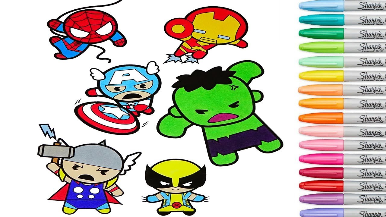 Superhero Coloring Book Pages Spiderman Captain America Iron Man Wolverine Thor Hulk Marvel Cuties
