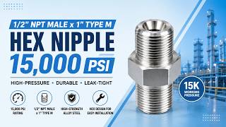 1/2" NPT Male x 1" Type M Hex Nipple | 15,000 PSI High Pressure Adapter