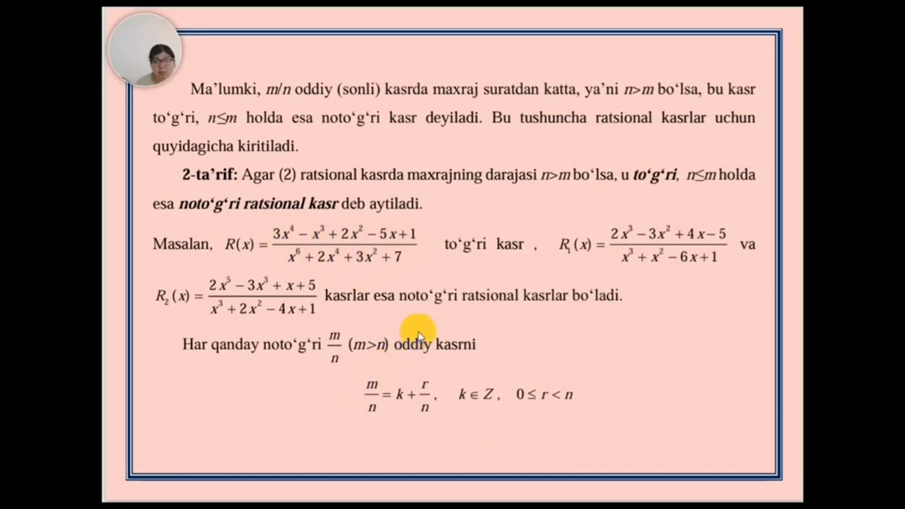 Ratsional funksiyalar (kasrlar) va ularni integrallash (1-qism)