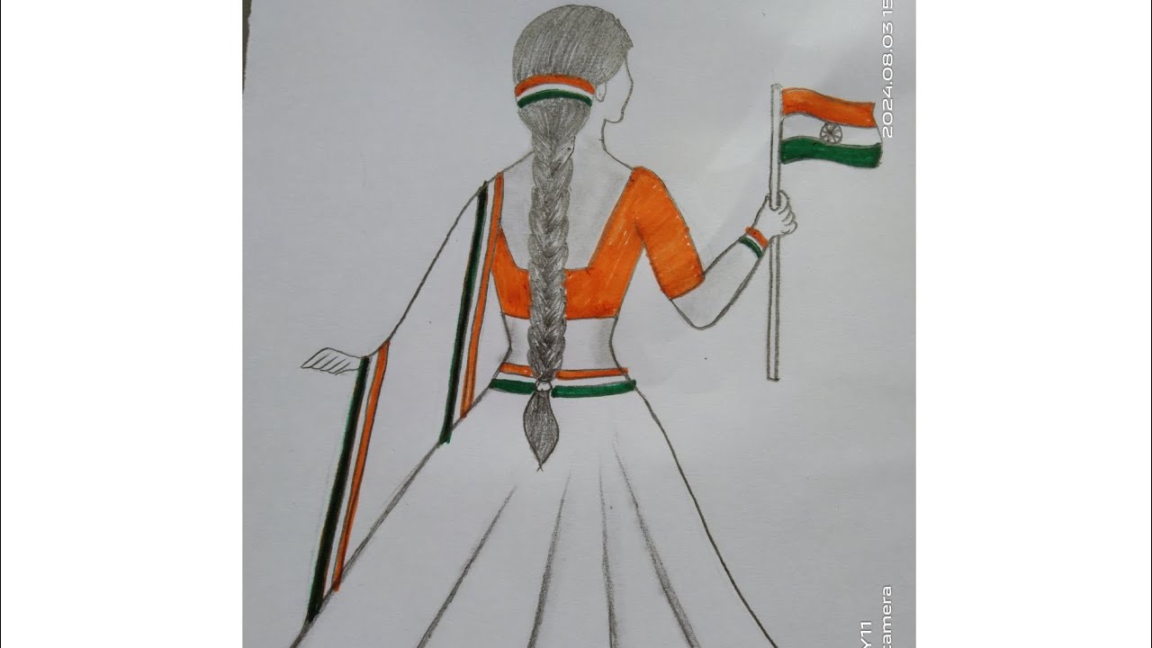 Independence day special drawing l Beautiful girl drawing with colour, for independence day ❤️ l