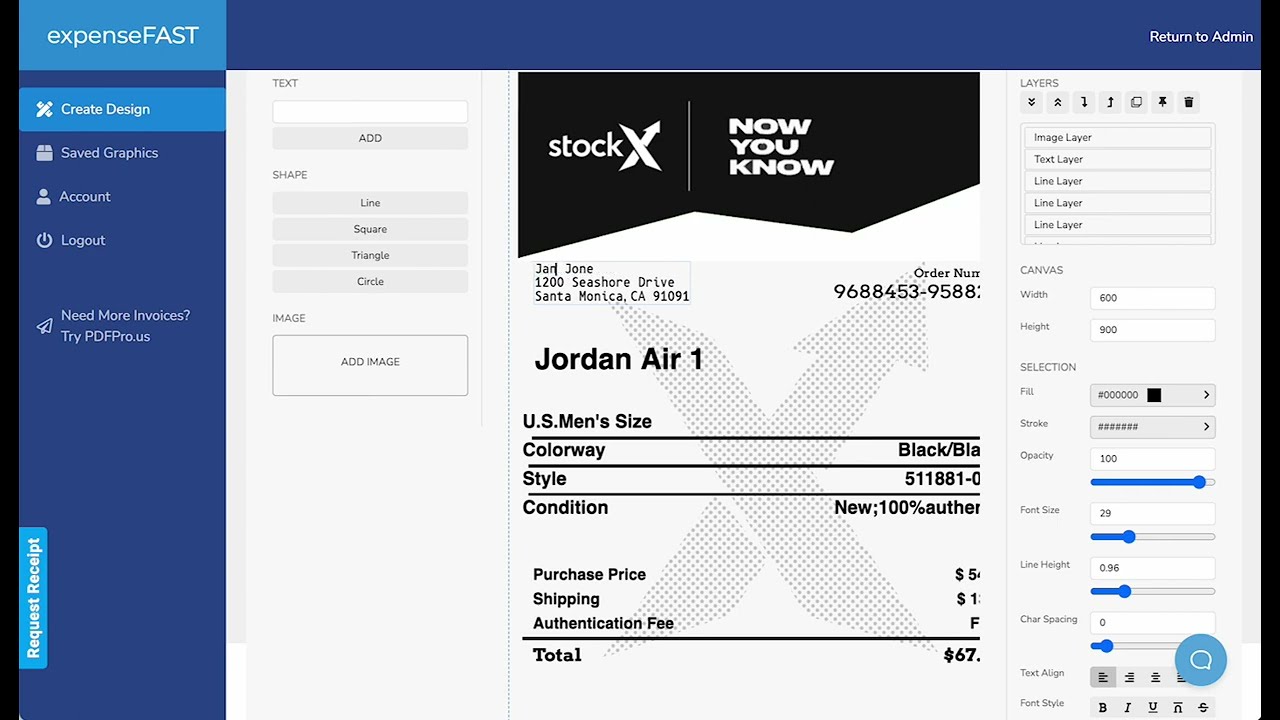 StockX receipt – Invoicewriter