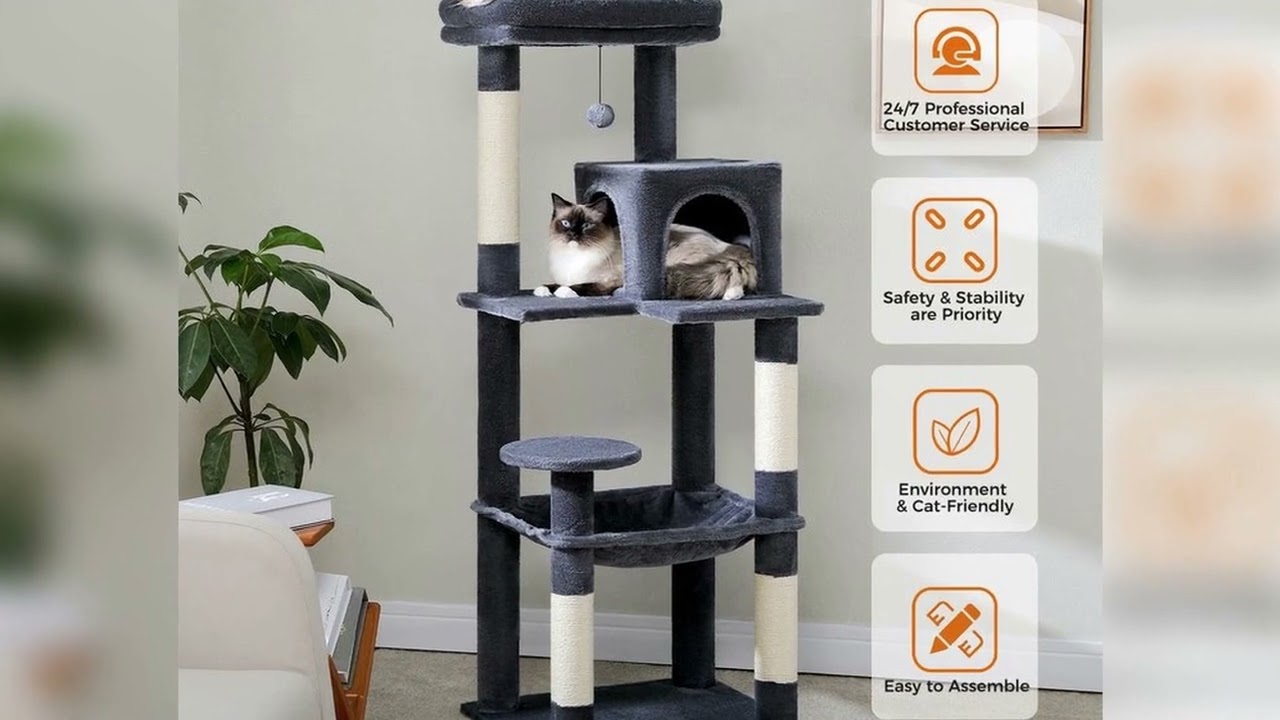 A must-have product! Cat Tree for Indoor Cats Multi-Level Cat Tower with Super Large Hammock Sisal