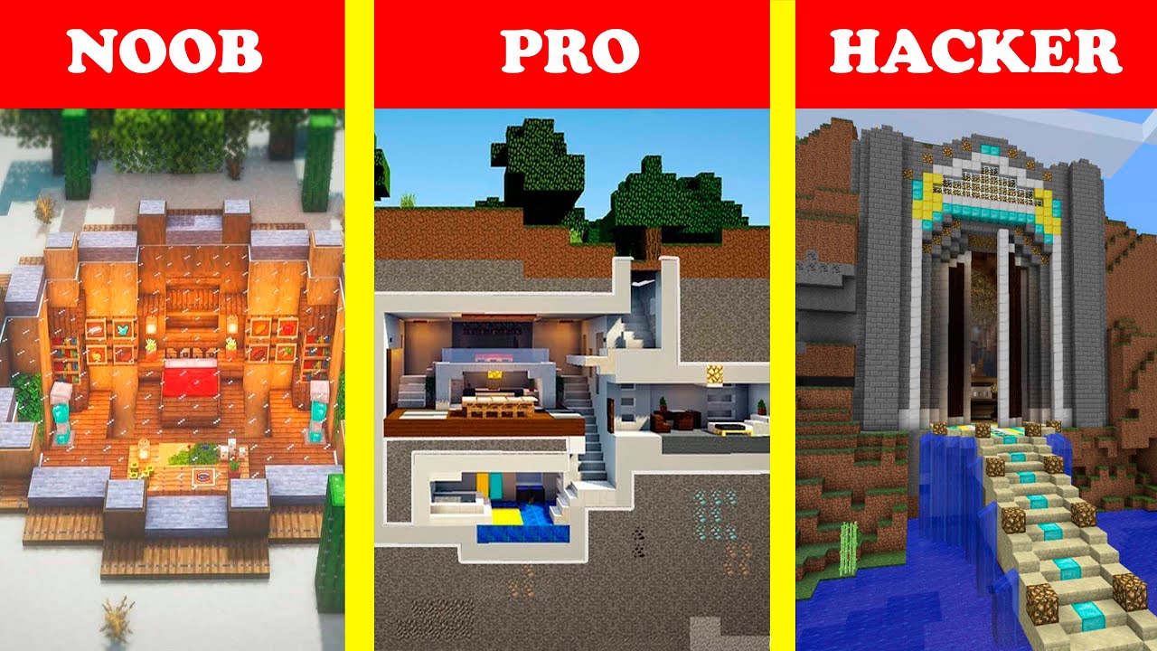 Minecraft NOOB vs PRO vs HACKER: UNDERGROUND BASE HOUSE BUILD CHALLENGE ...