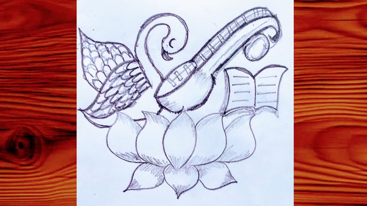 How To Draw Saraswati Puja//Basant Panchami//Veena Art//Easy//Step by step @TheArtWorld.R