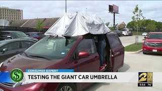 Testing the giant car umbrella