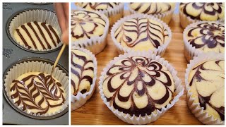 MARBLE CUPCAKES RECIPE | SUPER SOFT \& FLUFFY MARBLE CUPCAKE RECIPE | CHOCOLATE SWIRL CUP CAKE RECIPE